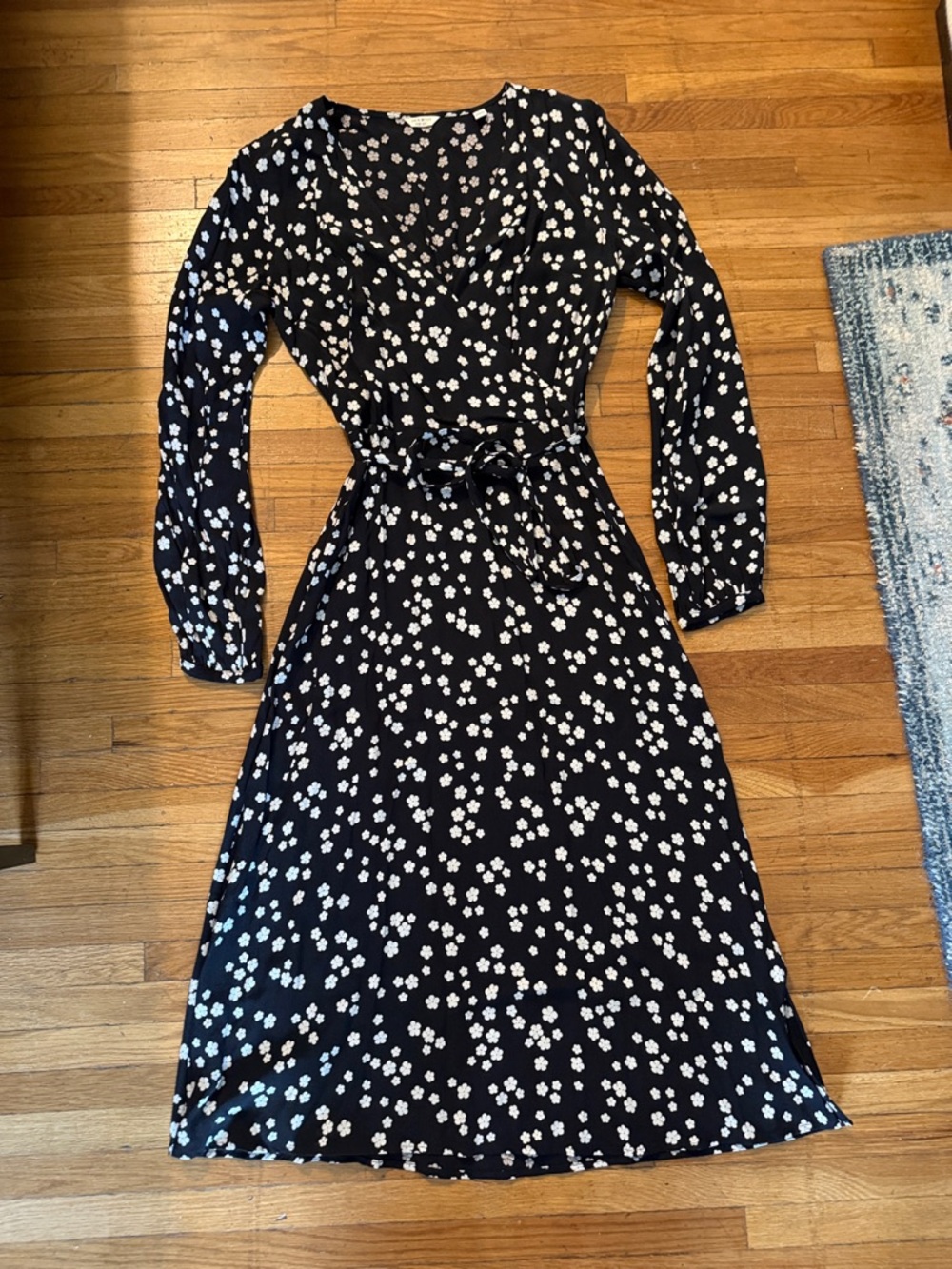 Jack Wills Black Floral Long-Sleeve Midi Dress